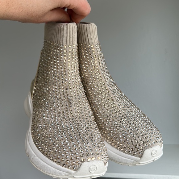 Michael Kors Katrina stretch knit bootie hot fix stones embellished sparkly gold - Picture 11 of 12